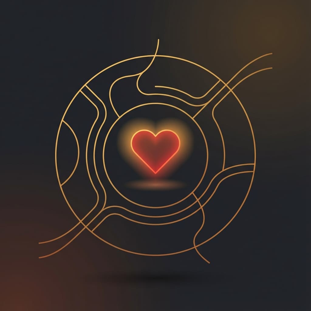 Map with a heart marker indicating connection